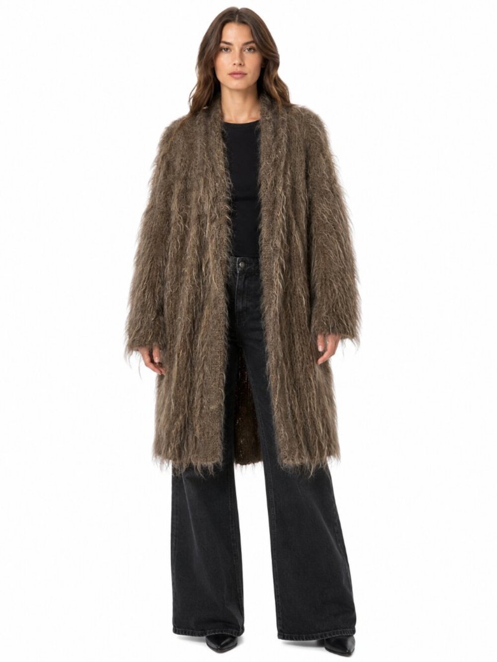 Maxime de Paris Vintage Pure Mohair Hand Made Long Cardigan Coat Brown